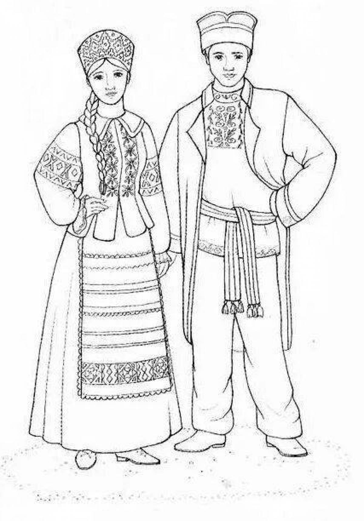 Coloring page cheerful folk costume