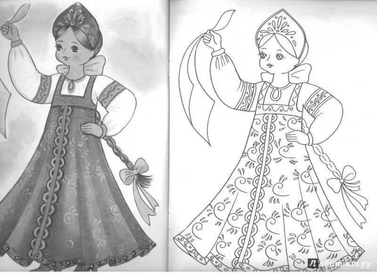 Coloring page luxurious folk costume