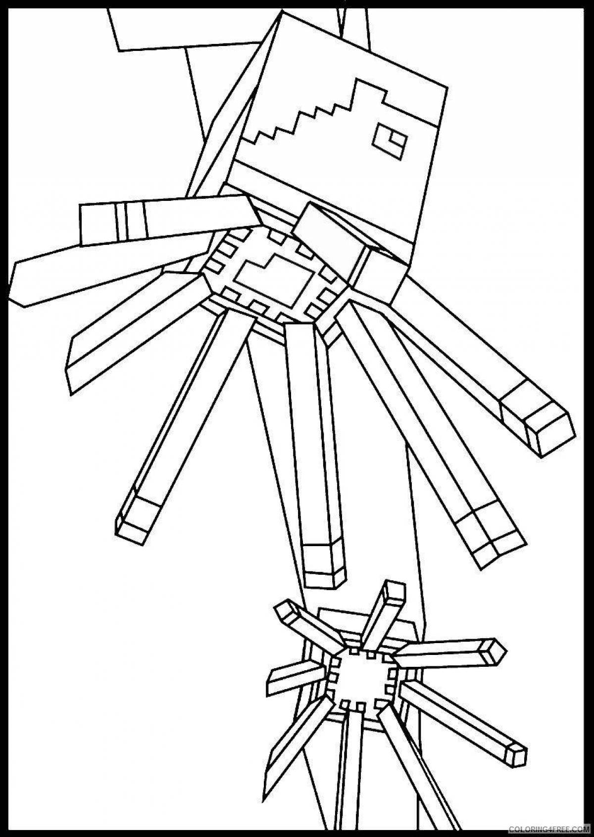 Playful minecraft spider coloring page