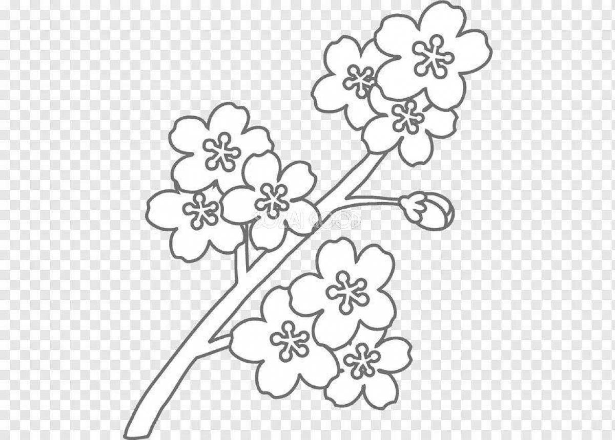 Coloring book dazzling sakura branch