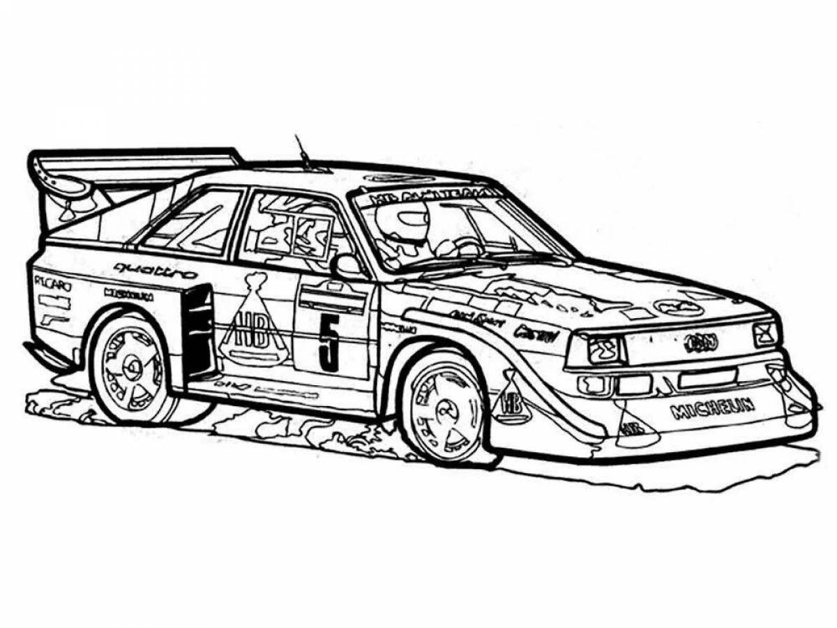 Glowing racing car coloring page