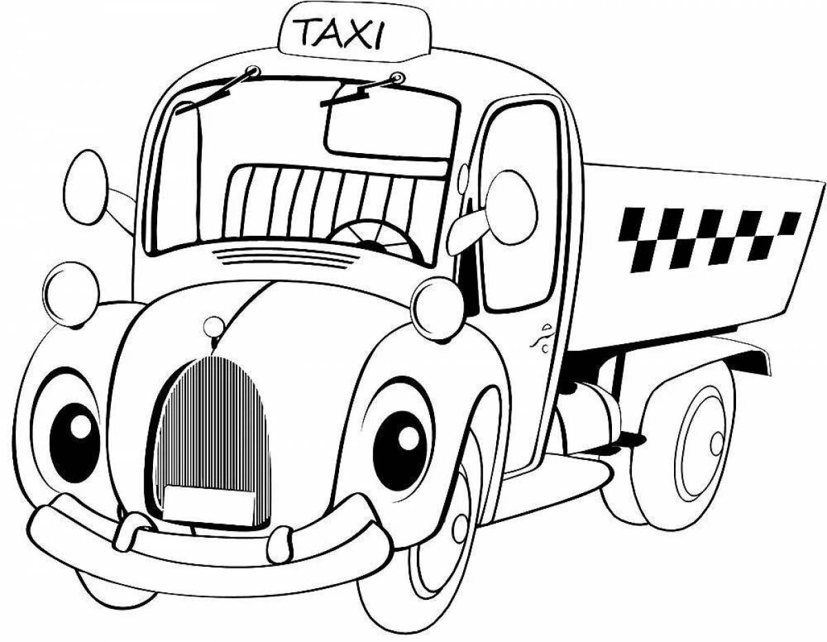 Cute taxi car coloring page