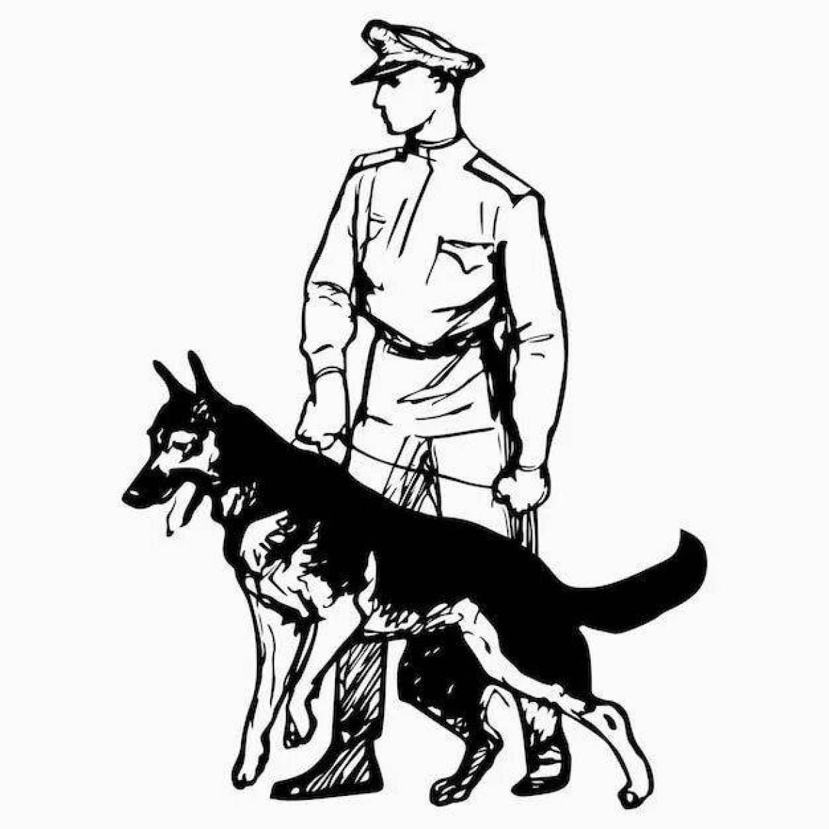 Courageous border guard with a dog
