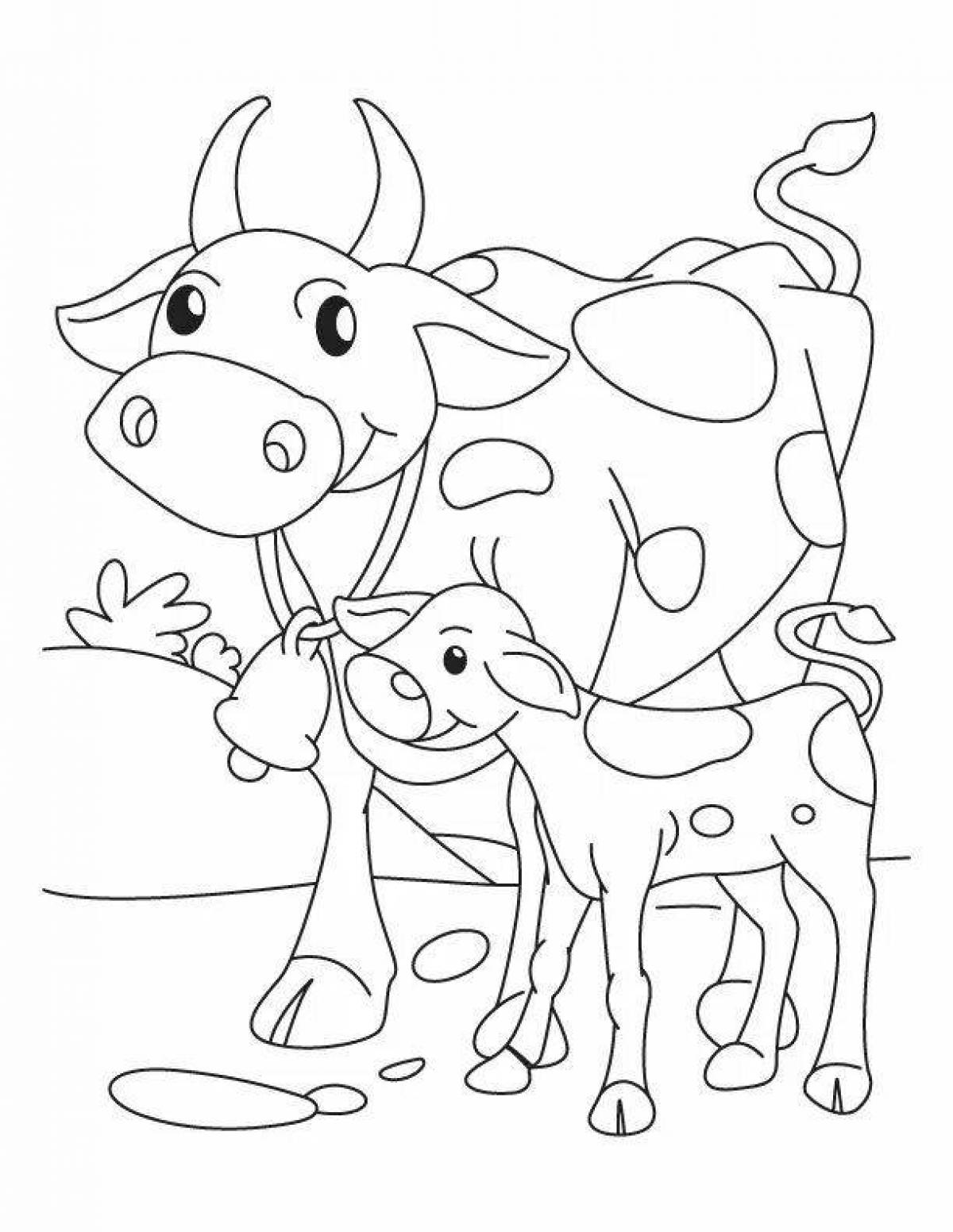 Прекрасная страница раскраски коровы и теленка