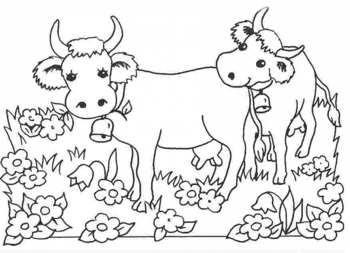 Раскраска очаровательная корова и теленок