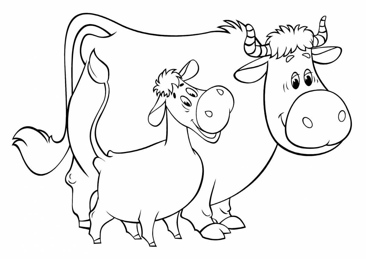Раскраска сверкающая корова и теленок