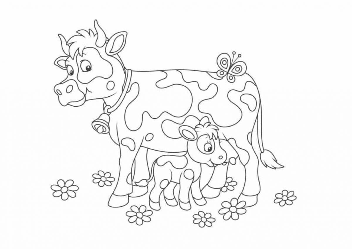 Раскраска великолепная корова и теленок
