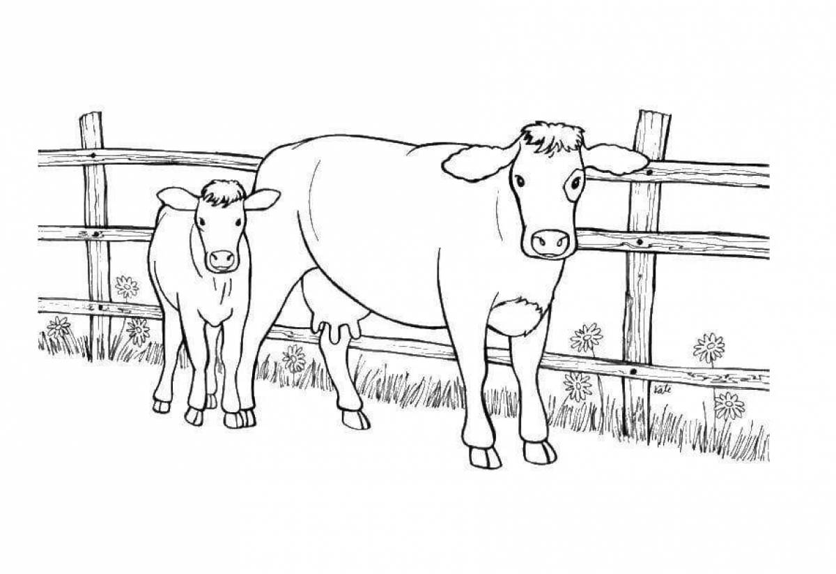 Очаровательная корова и теленок раскраска