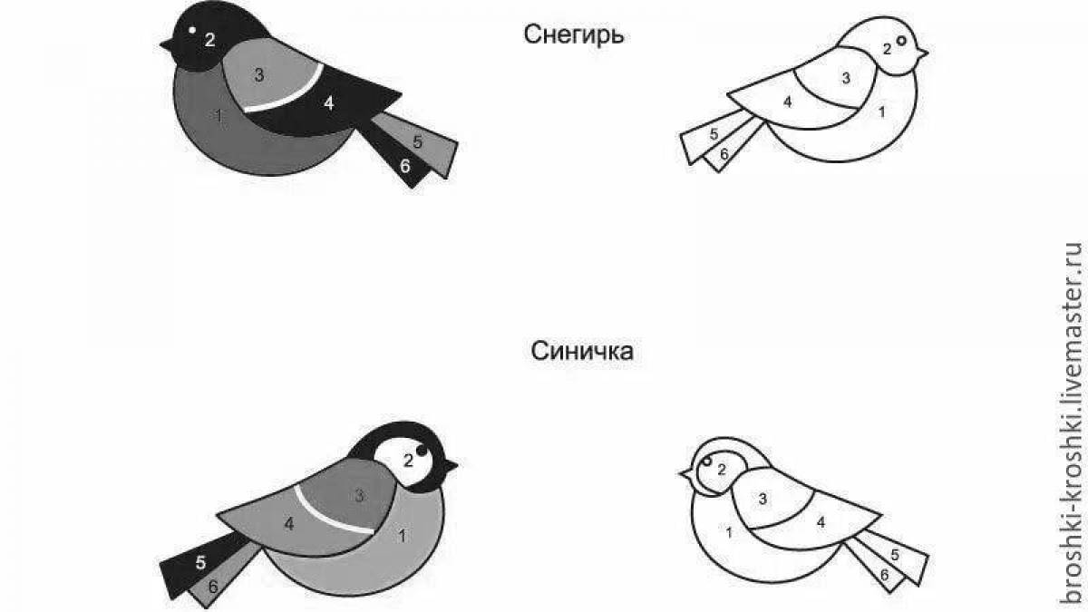 Exotic bullfinch and tit coloring page