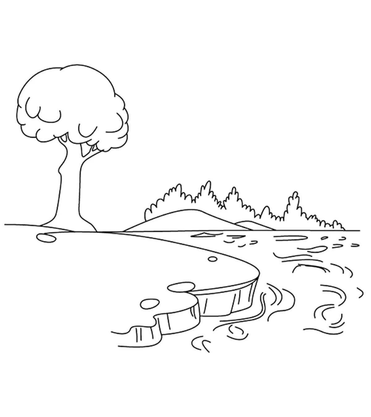 Calming lake coloring page