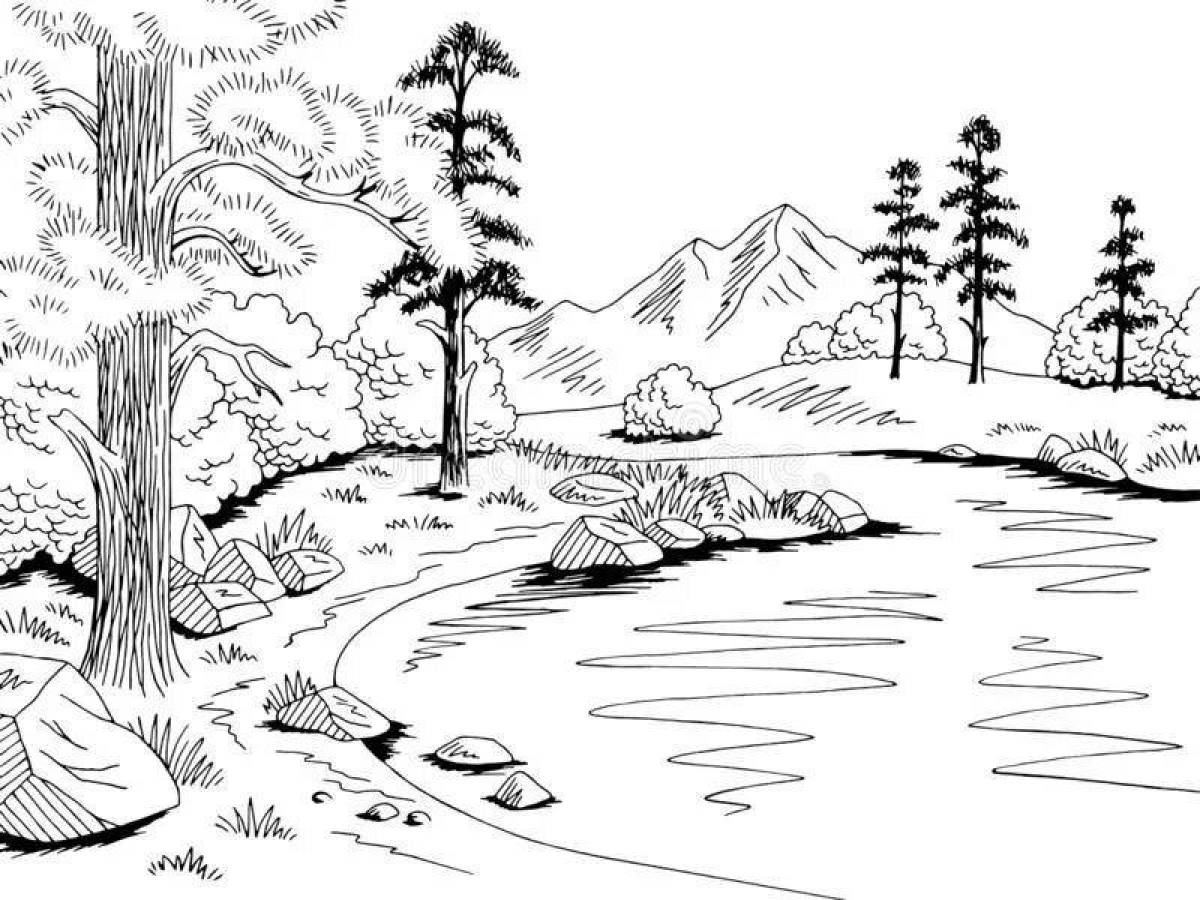 Coloring page magnificent lake