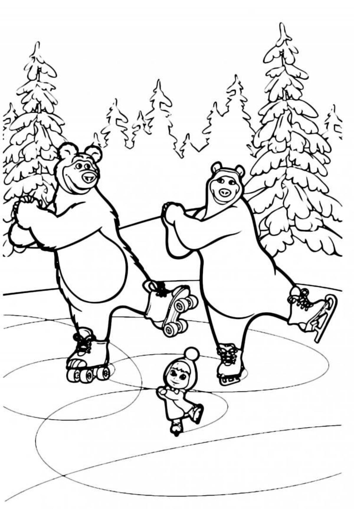 Блестящая новогодняя раскраска маша и медведь
