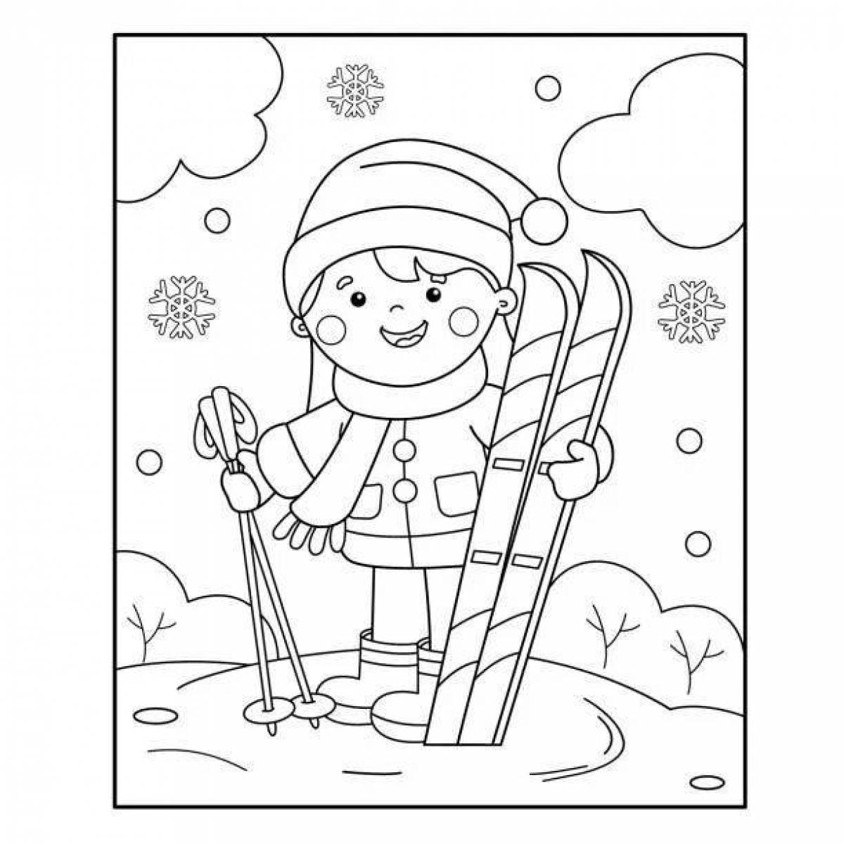 Coloring page jubilant winter sports