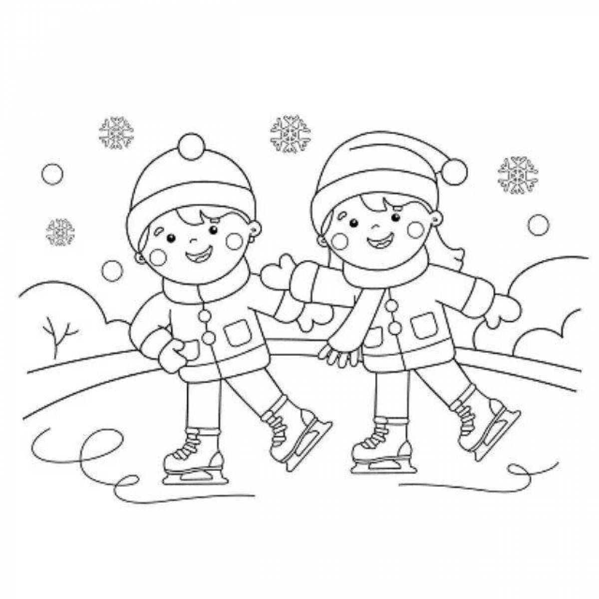 Shiny winter sports coloring book