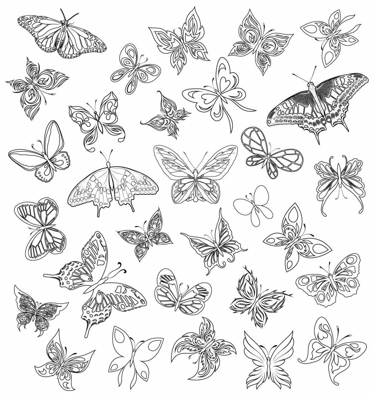 Joyful many butterflies on one sheet