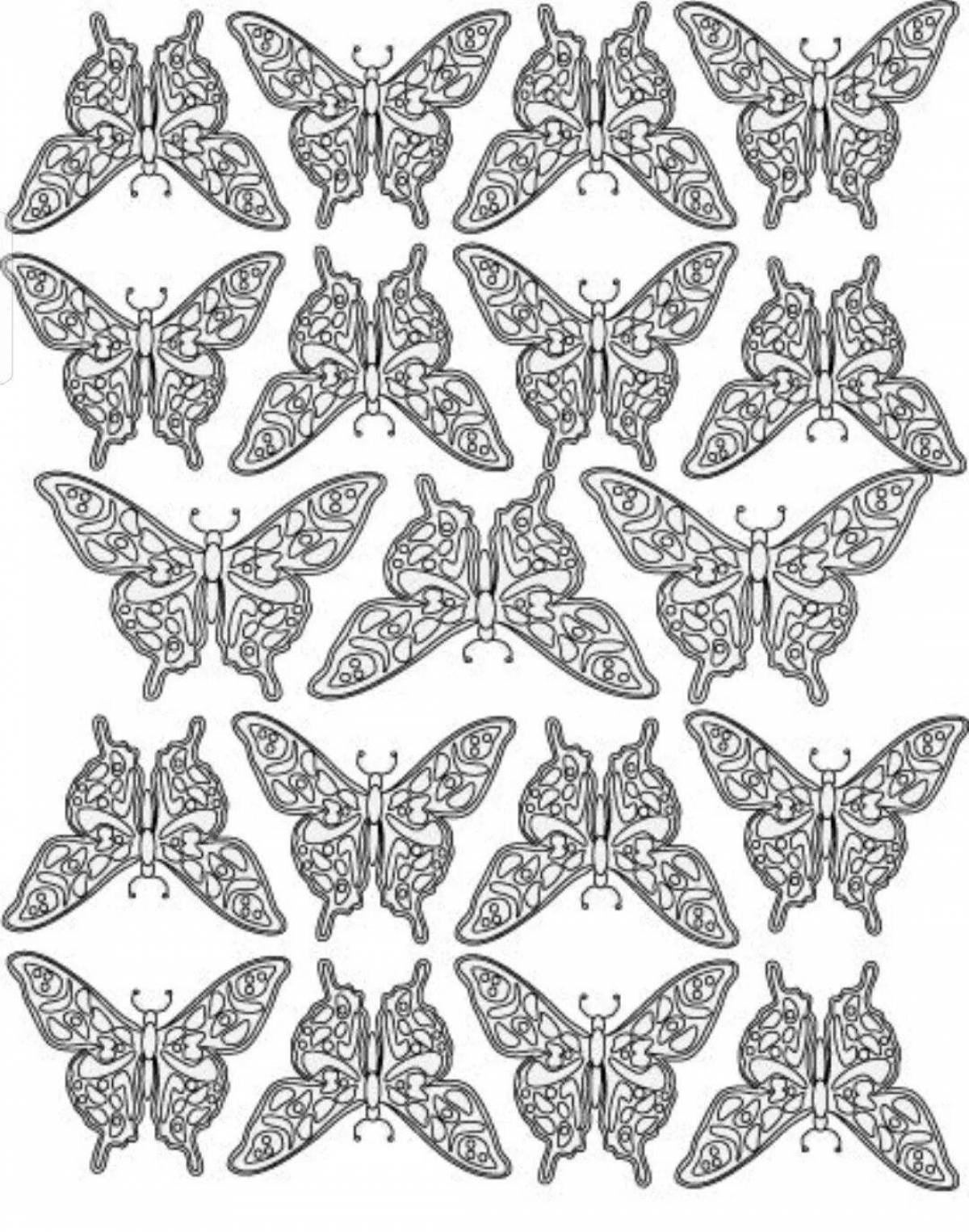 Bright many butterflies on one sheet