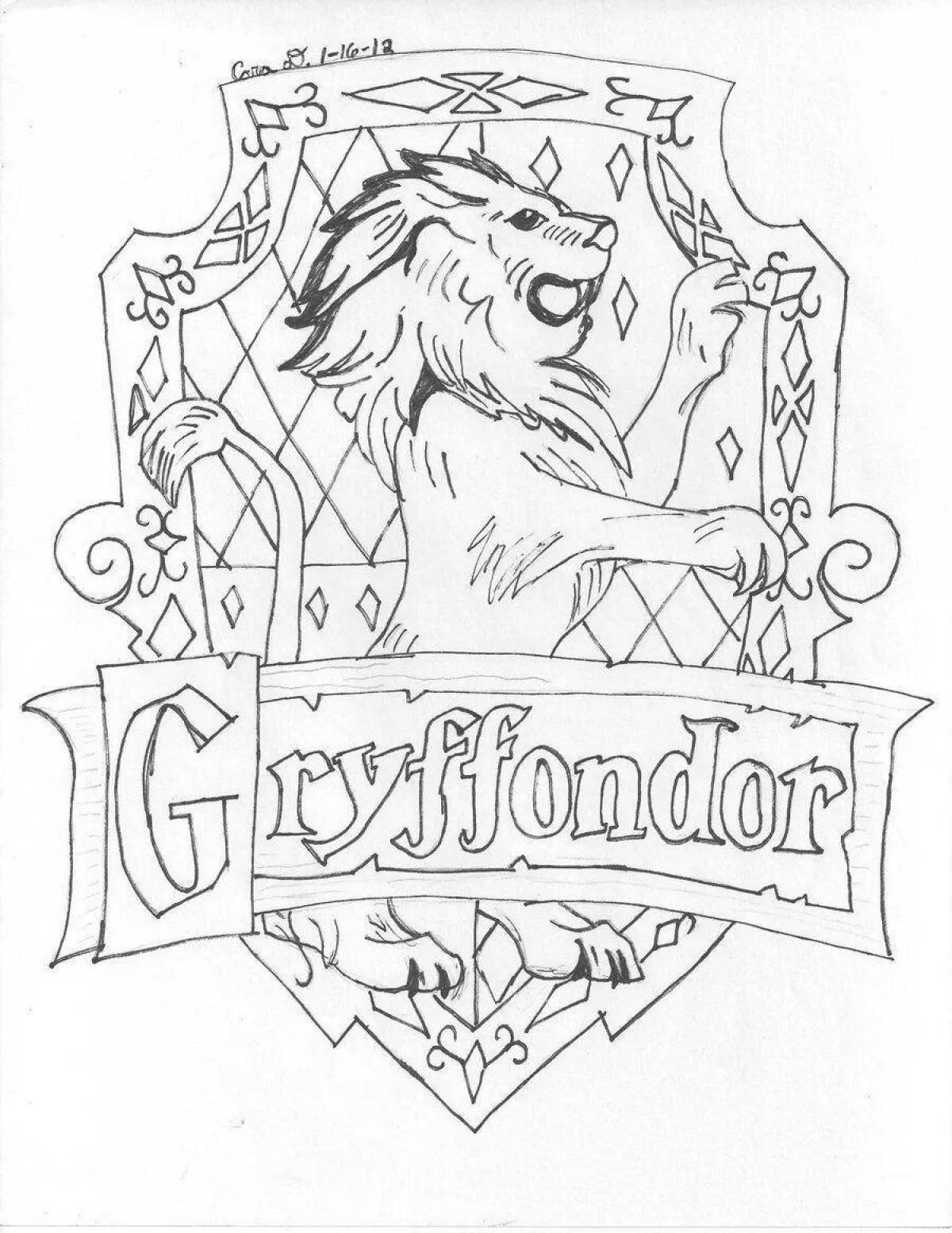 Colorfully designed Gryffindor coloring page