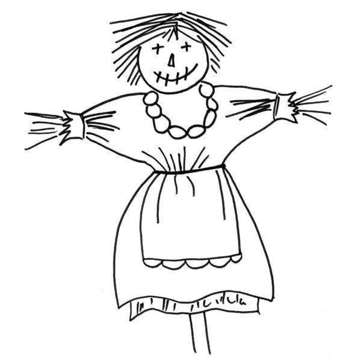 Carnival coloring book with colorful scarecrows