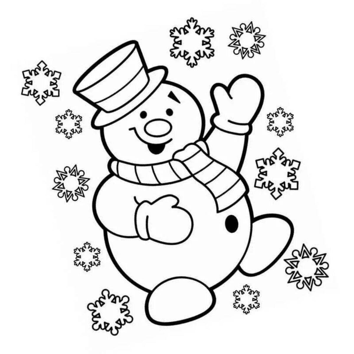 Радостная раскраска смешной снеговик