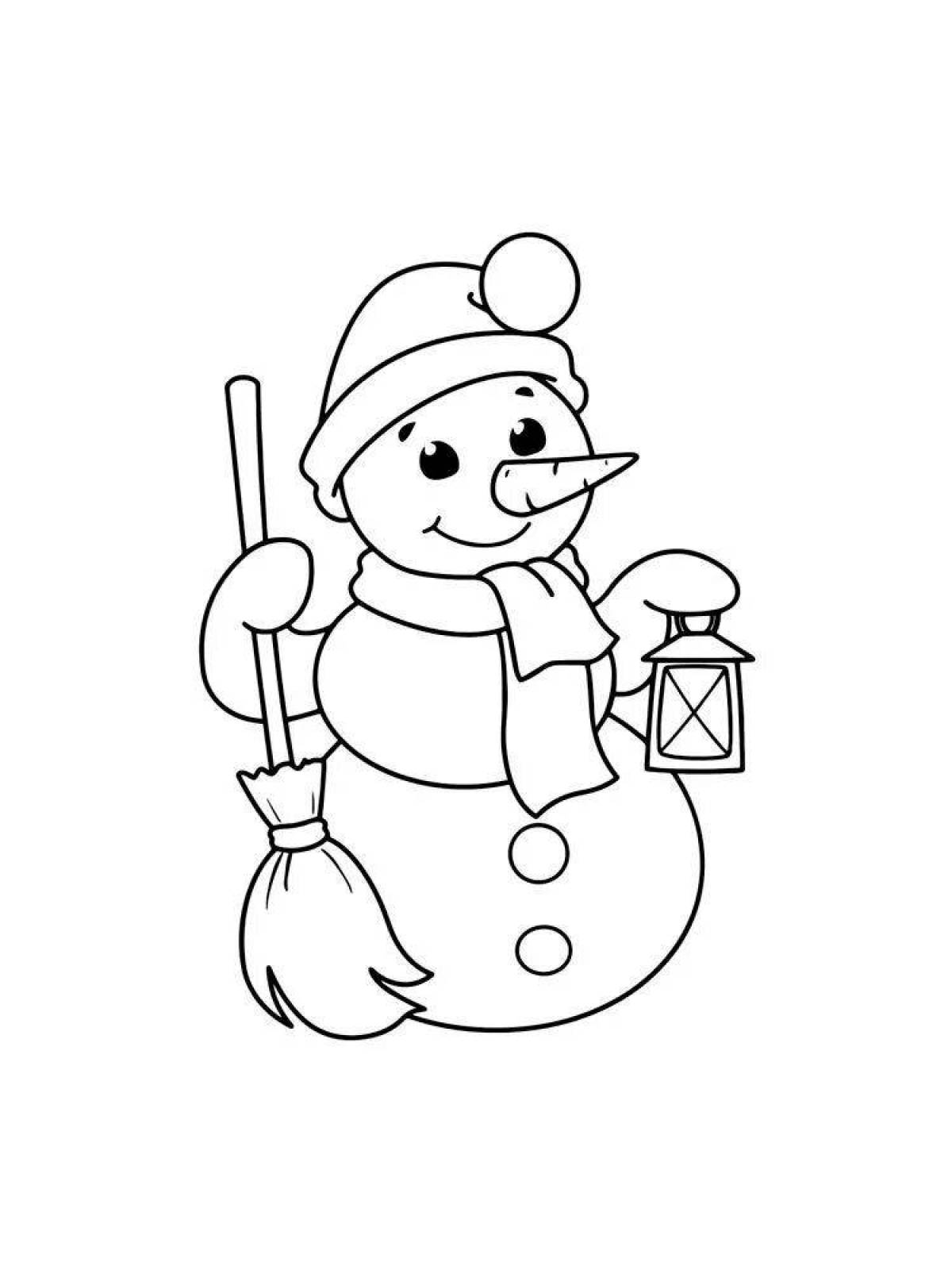 Игривая раскраска смешной снеговик