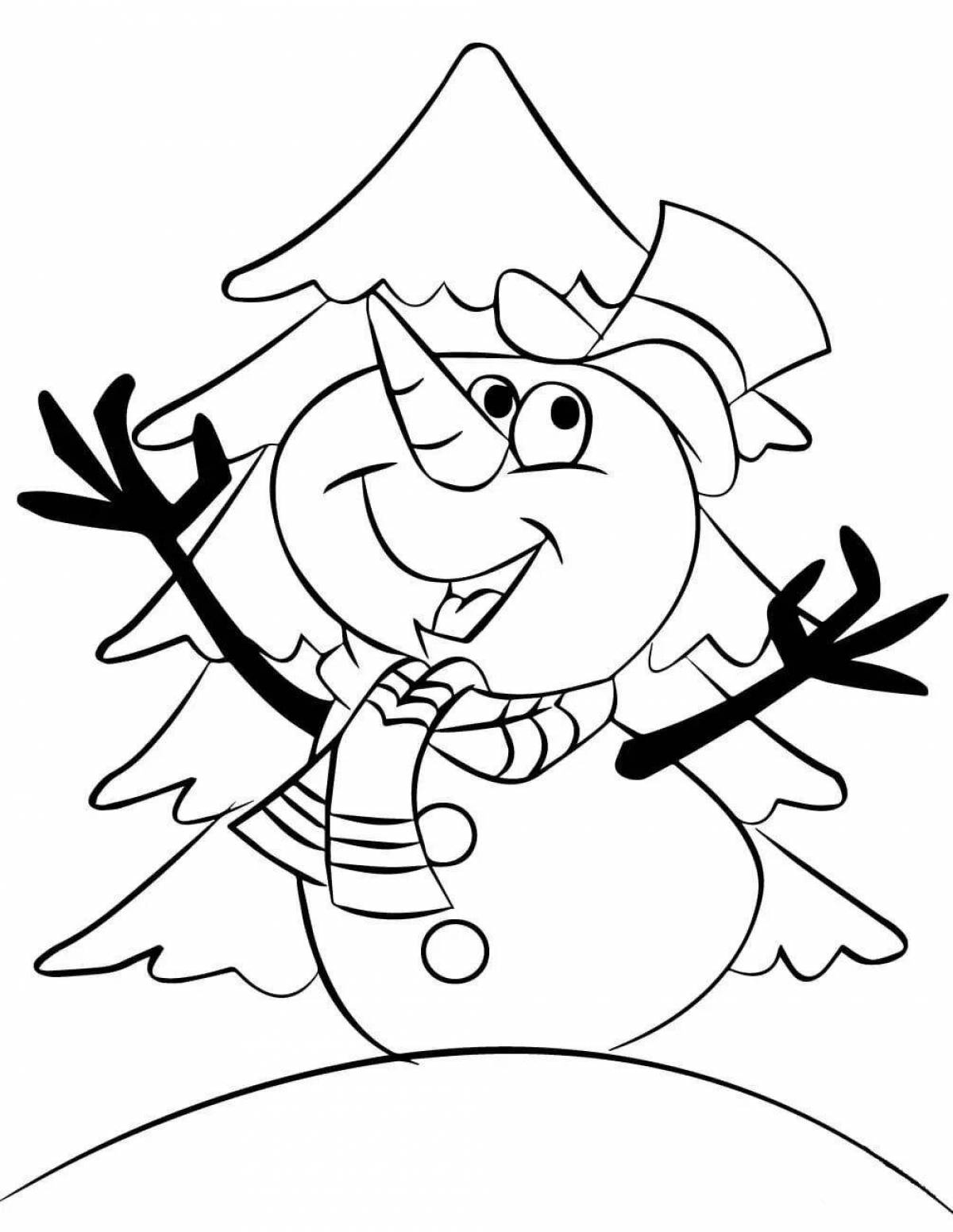 Joyful coloring funny snowman