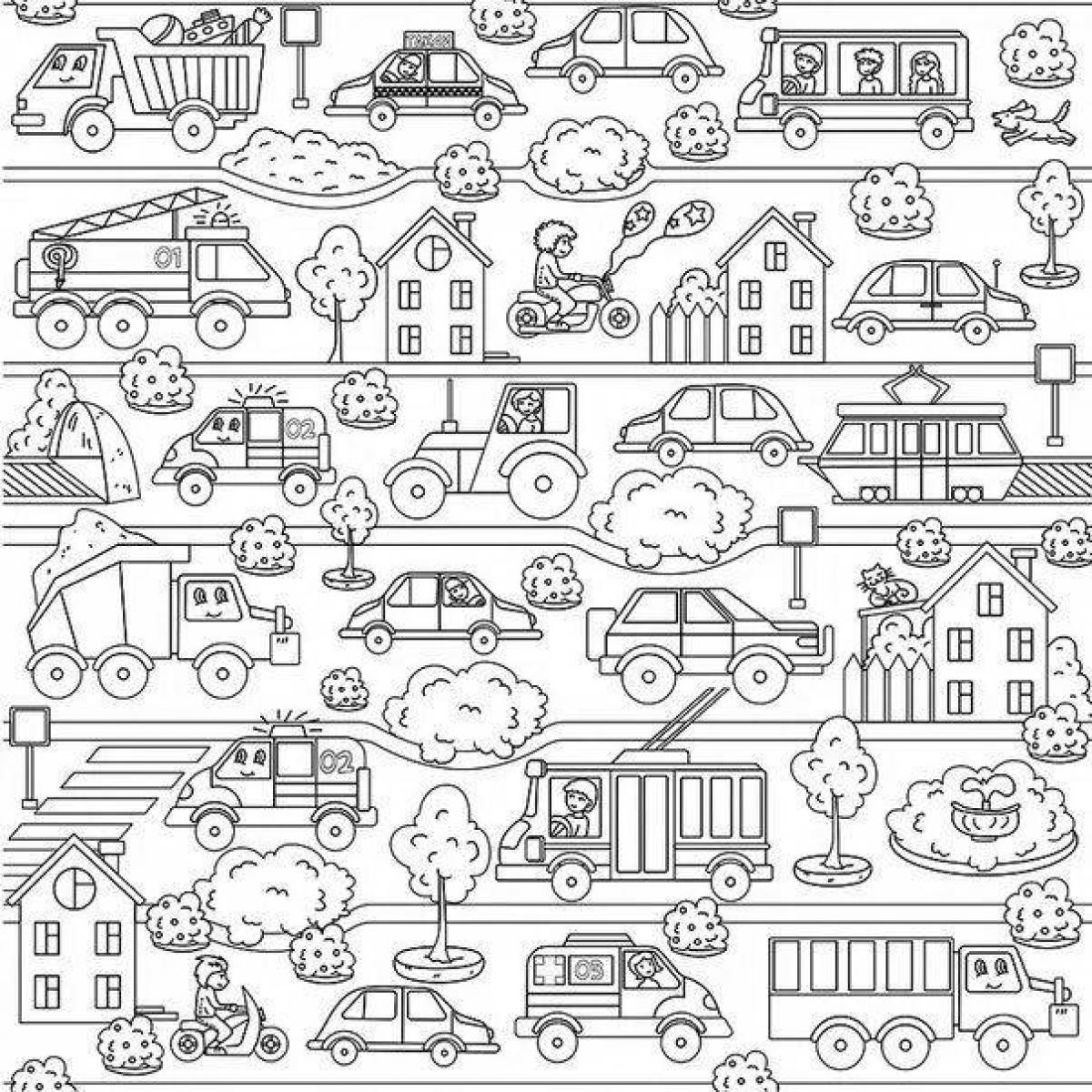Coloring pages with colorful cars
