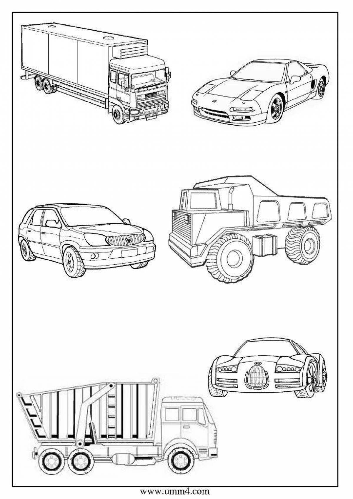 Colored explosive cars coloring pages