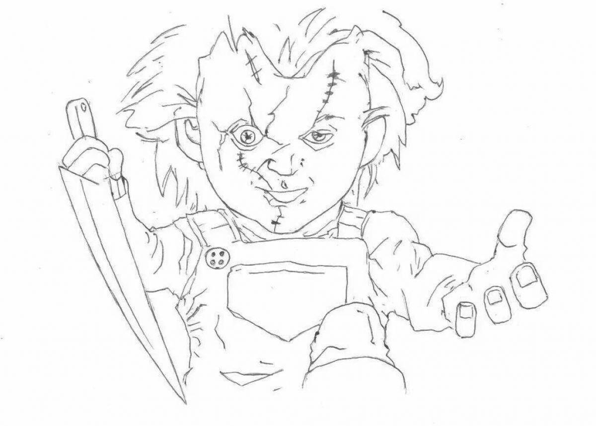 Colorful chucky doll coloring page