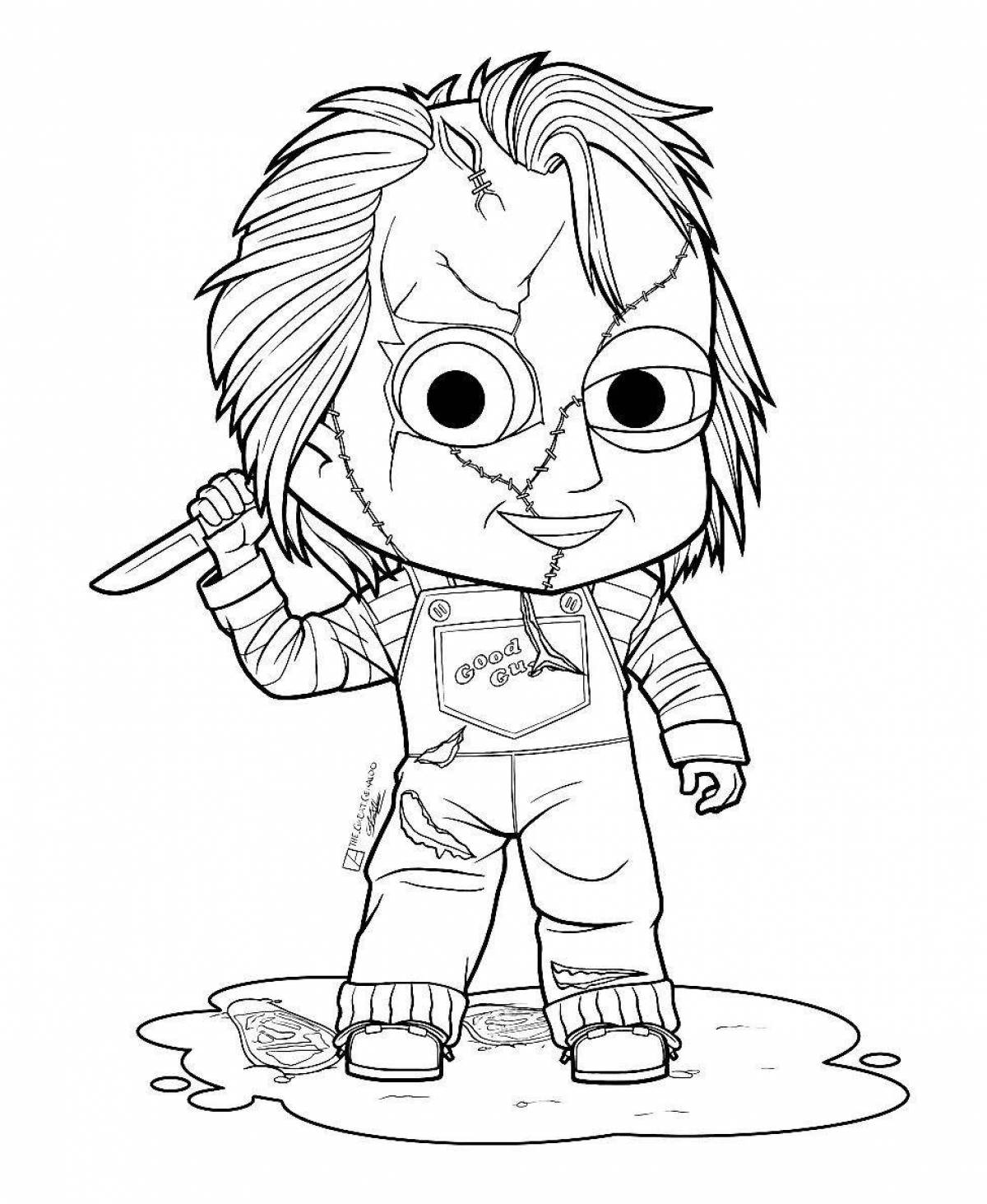 Chucky doll glowing coloring page