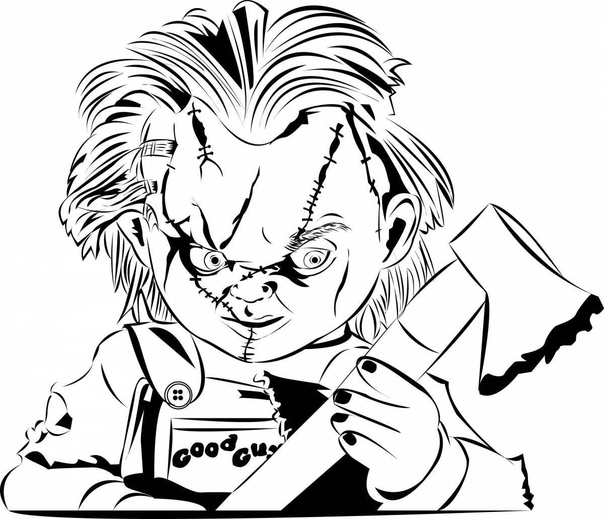 Surreal chucky doll coloring page