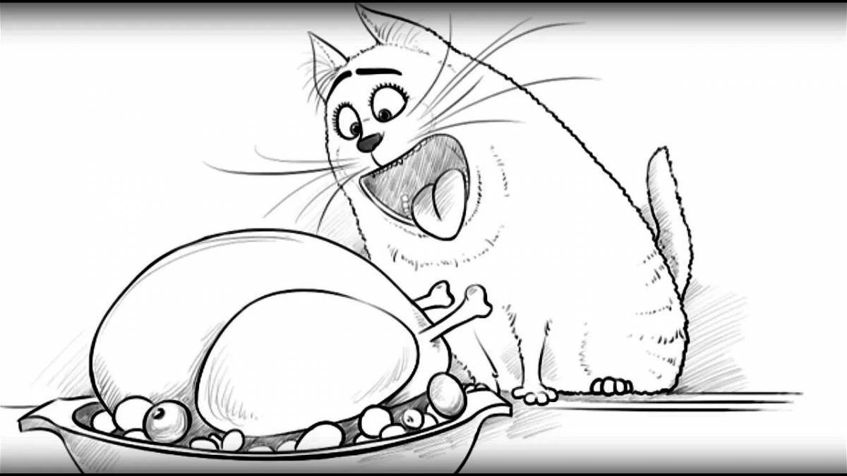 Rampant cat sausage coloring page