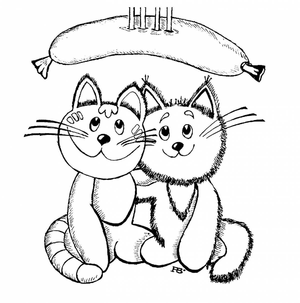 Glitter cat sausage coloring page