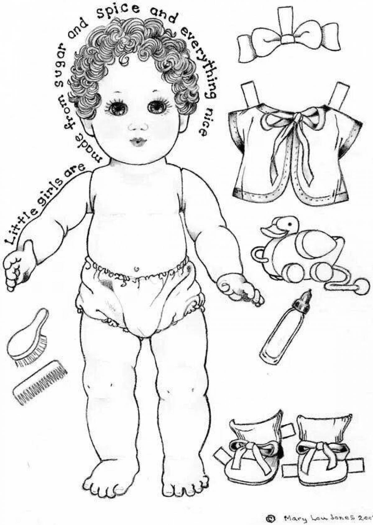 Кукла пупс с одеждой для вырезания