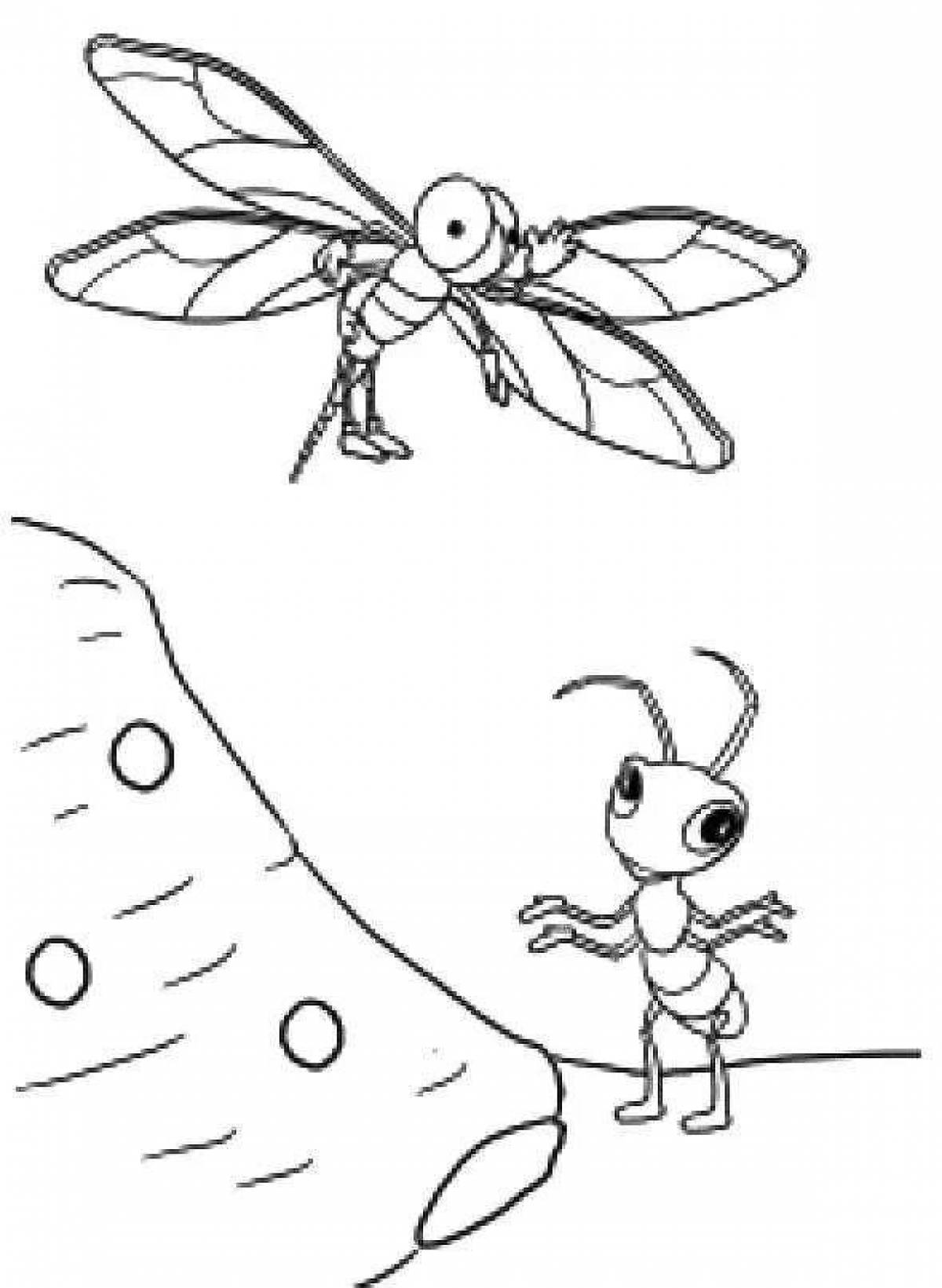 Крылов Стрекоза и муравей раскраска