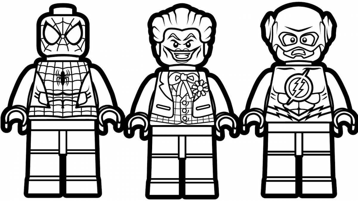 Colorful lego superheroes coloring page