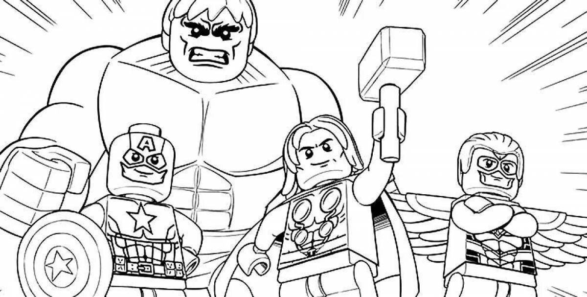 Playful lego superheroes coloring page
