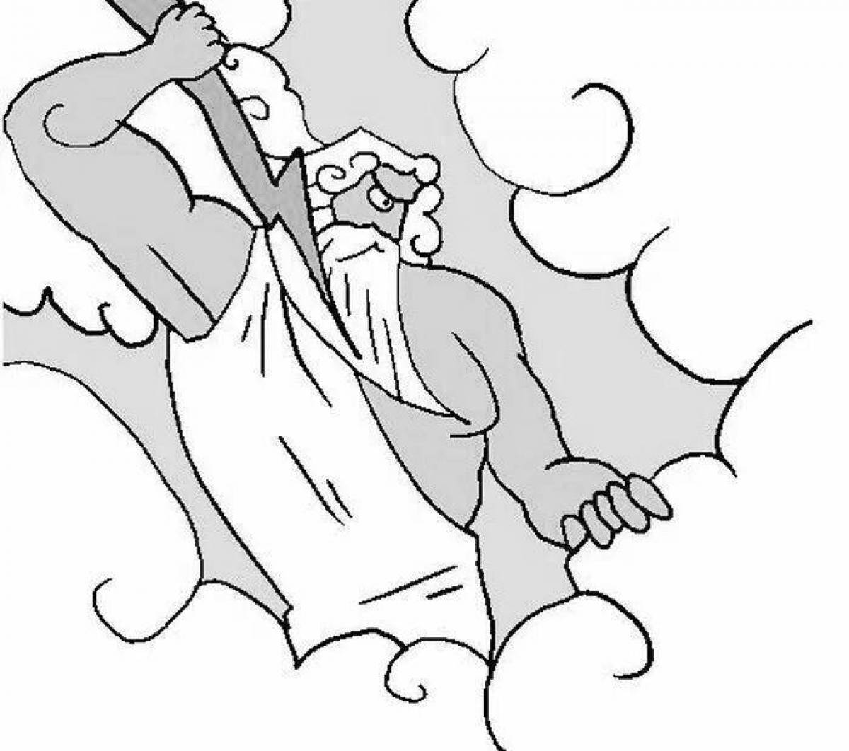 Glowing coloring book of the god Zeus