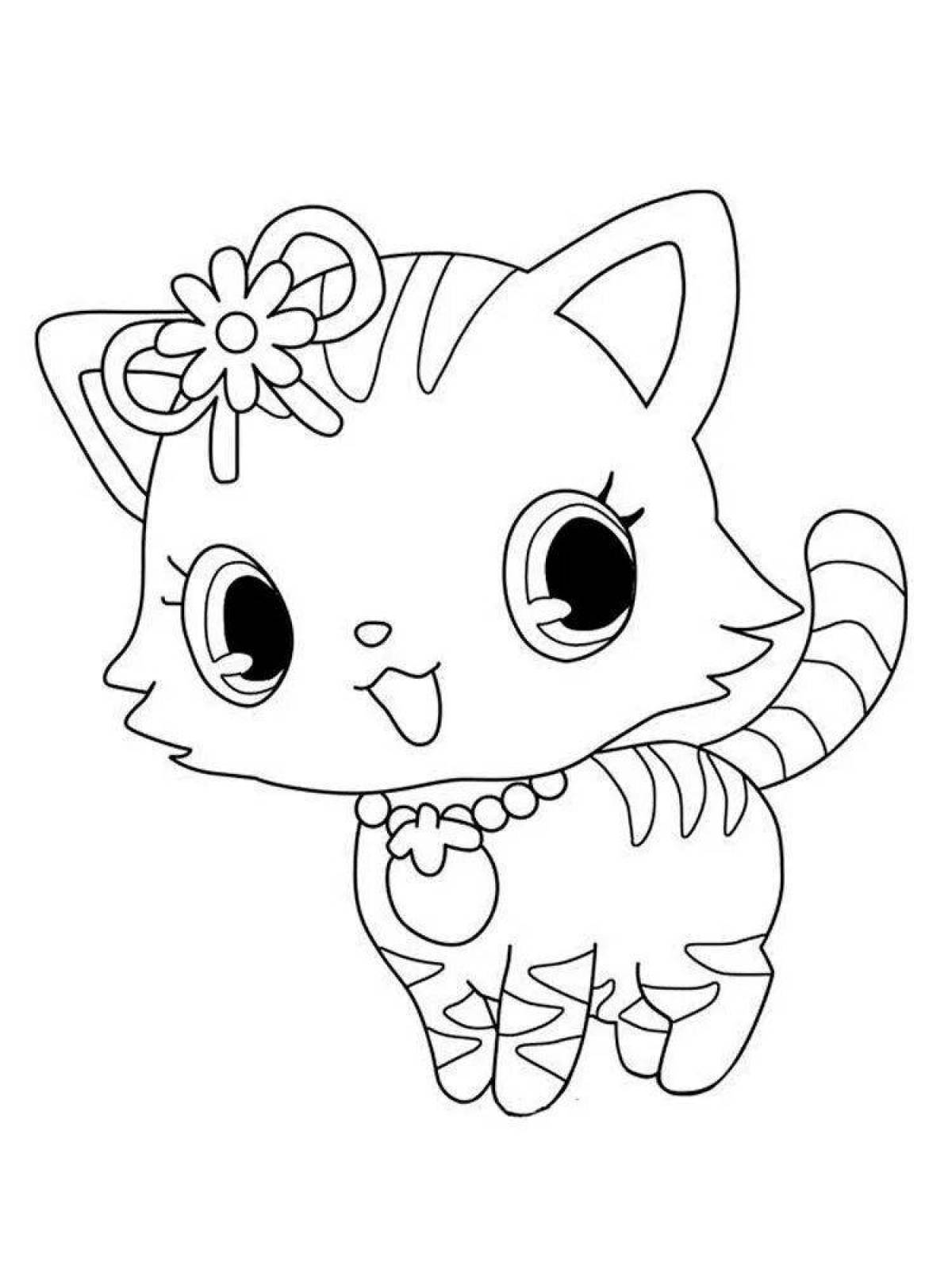 Радостная милая кошка раскраска
