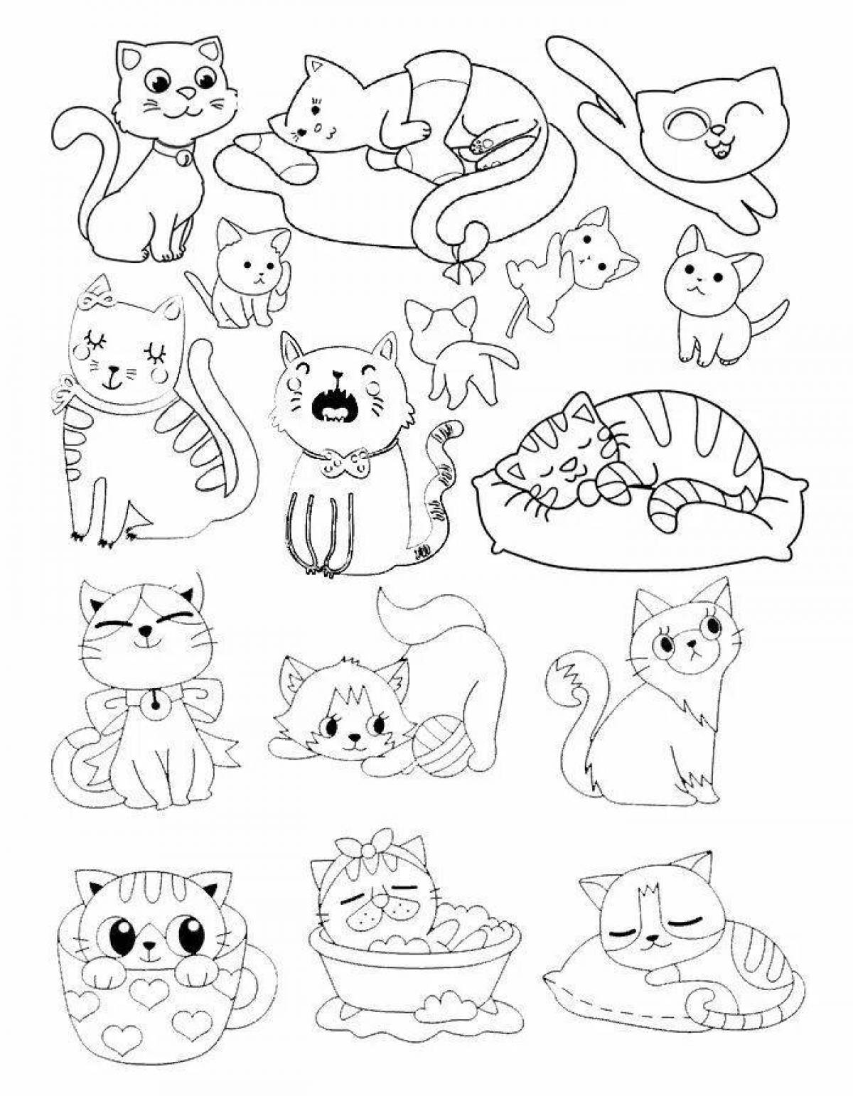 Fluffy cute cat coloring book