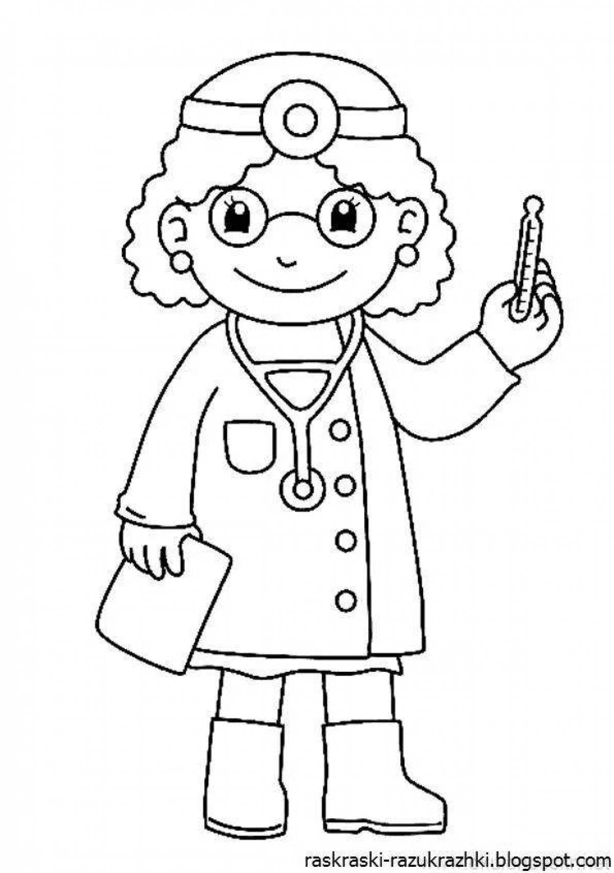 Coloring book joyful profession of a doctor