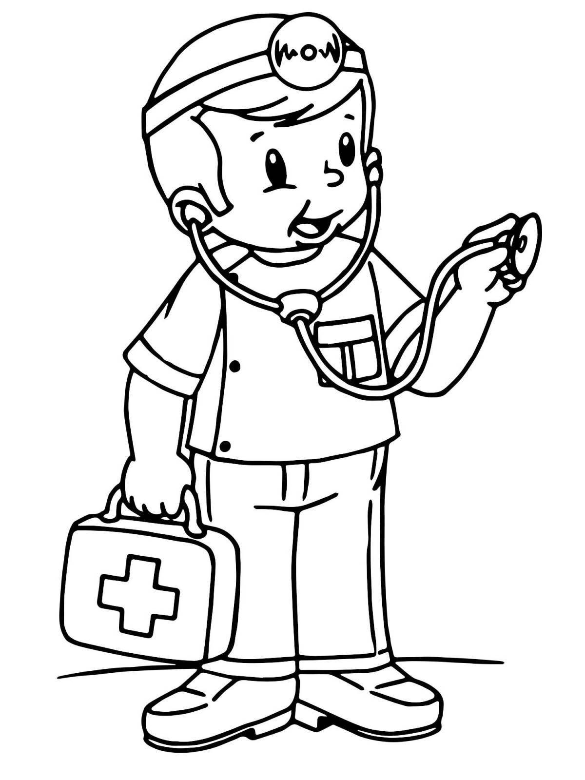 Coloring book playful doctor profession