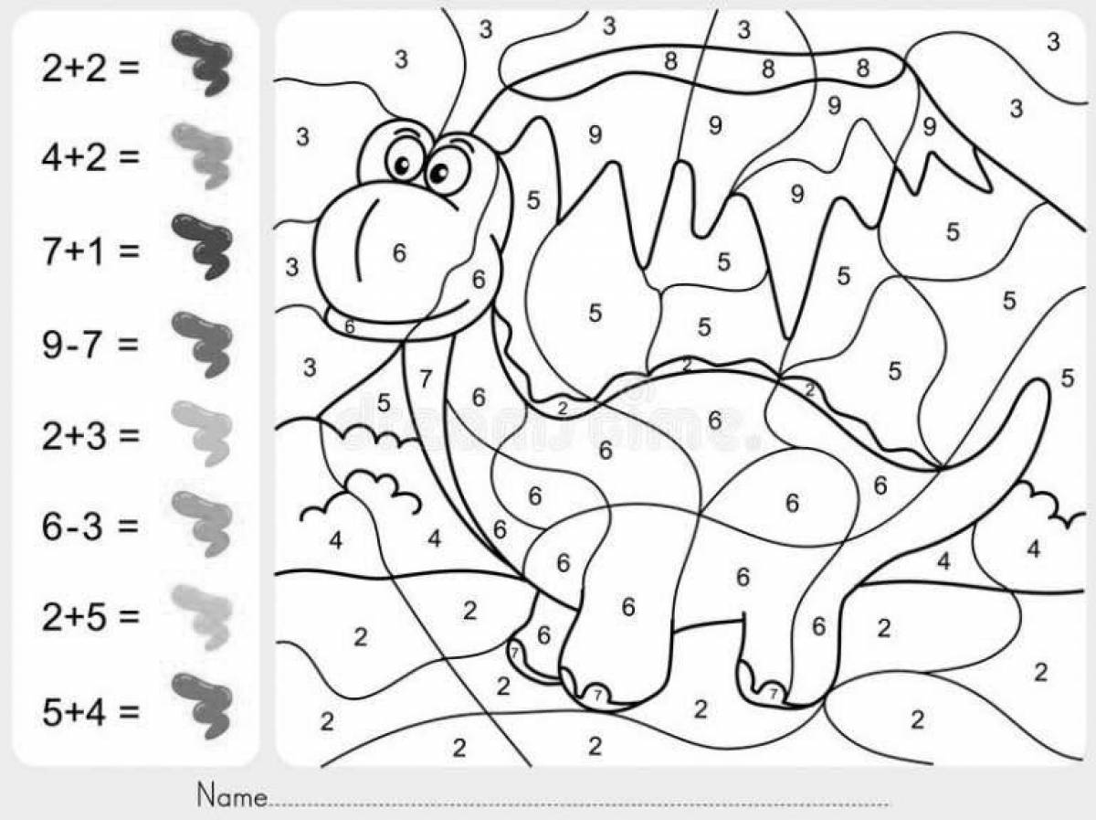 Dinosaurs playful coloring by numbers