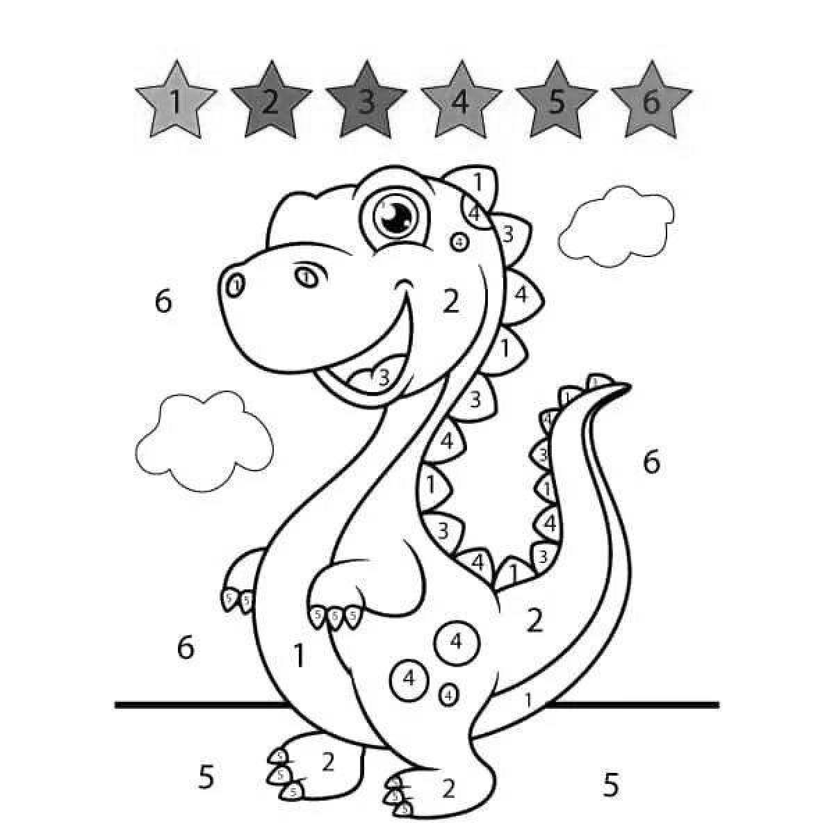 Adorable dinosaurs coloring by numbers