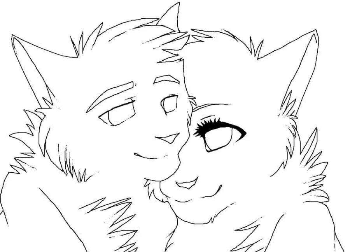 Bright coloring couple of warrior cats