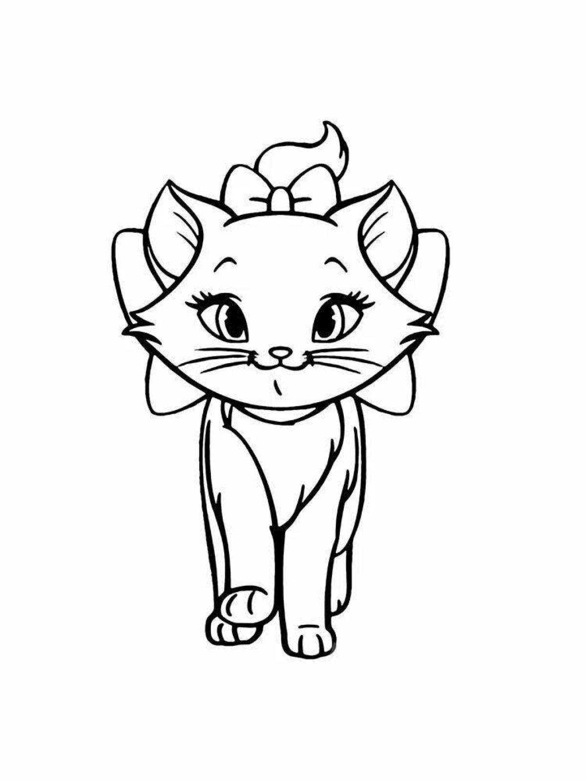 Coloring page adorable kitten with a bow