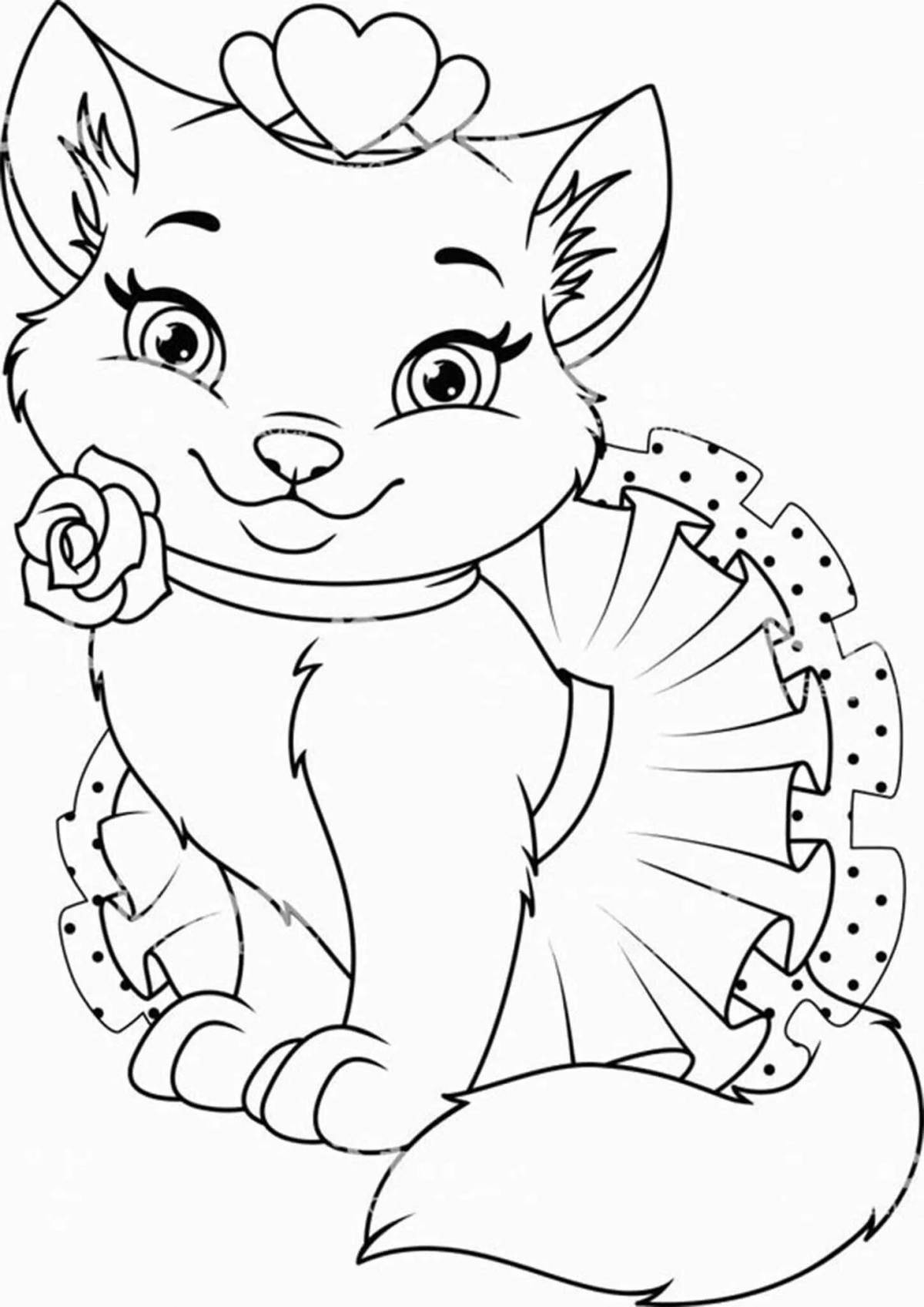 Coloring page funny kitten with a bow