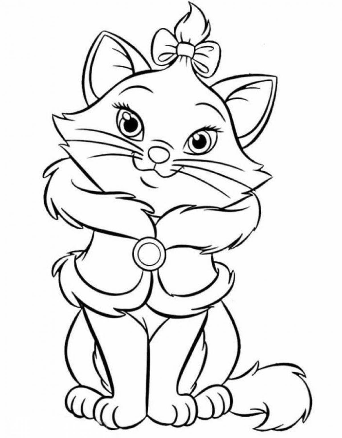 Coloring page tiny kitten with a bow