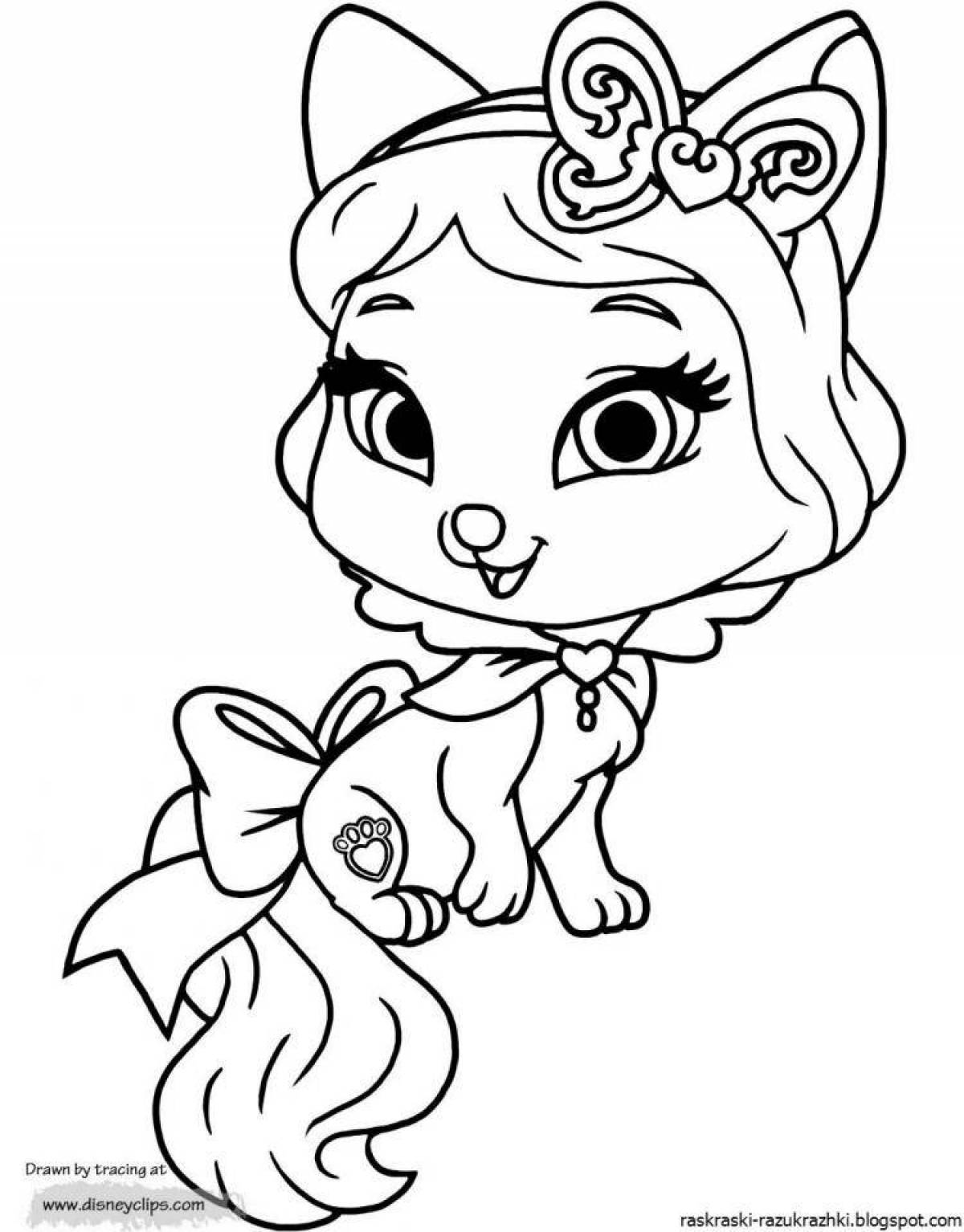 Colorful kitten with a bow coloring book