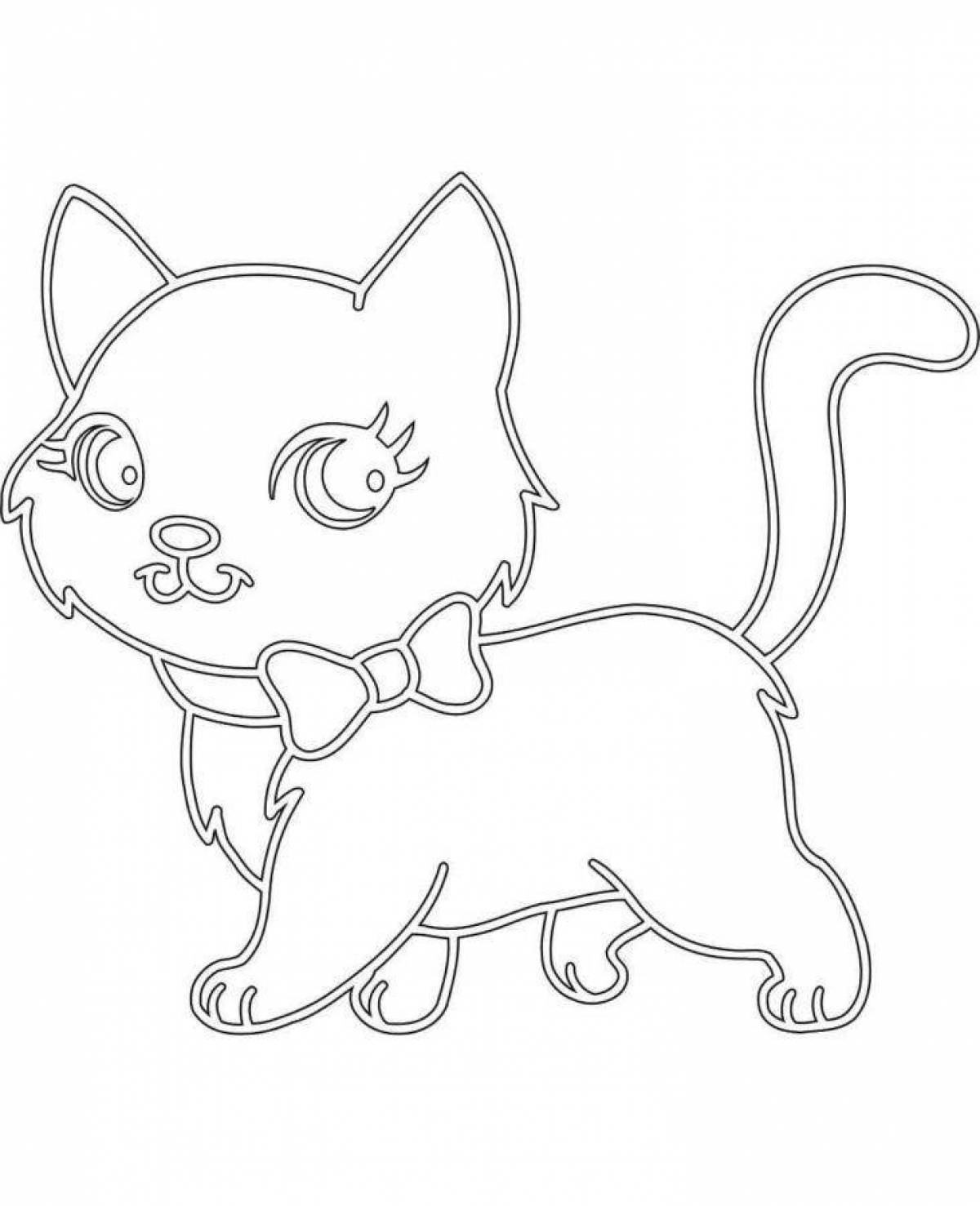 Раскраска яркий котенок с бантиком