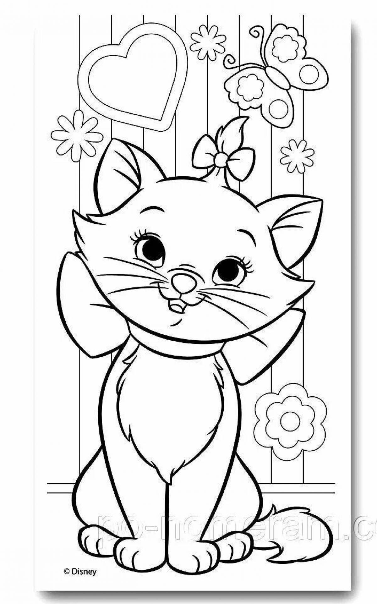Coloring page graceful kitten with a bow